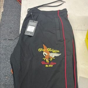 True Religion Black Joggers with Red Stripe and Embroidery